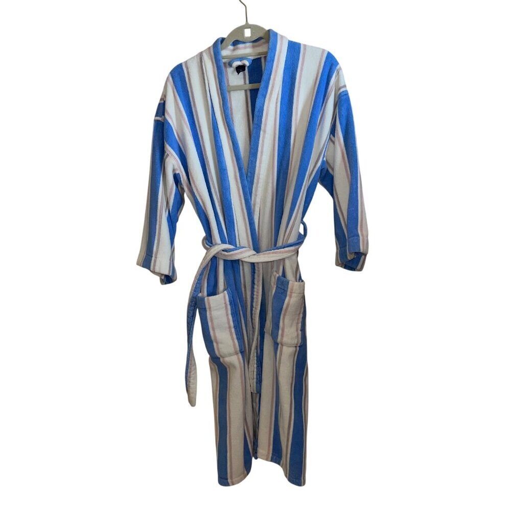 Vintage Womens Robe Size XL Multicolor Heavy Terry Cloth Striped Pure Cotton